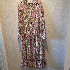 Anthropologie Mare Mare Maxi Dress in Coral Pink, Taupe, Brown, Black, and Ivory